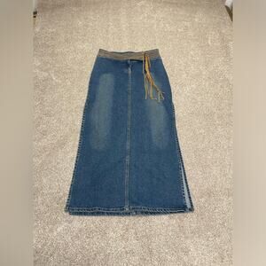 vtg Y2K 00s boho grunge western Bubblegum Long Maxi denim Skirt High Slit 5/6